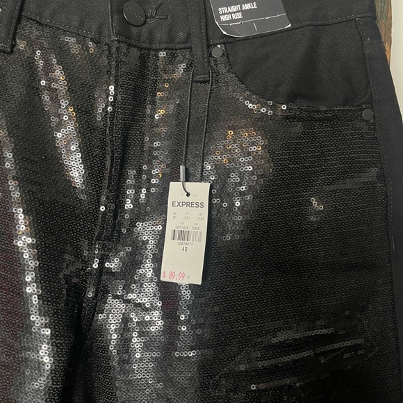 NWT-Express Embellished Straight Ankle High Rise Pants - Picture 5 of 7